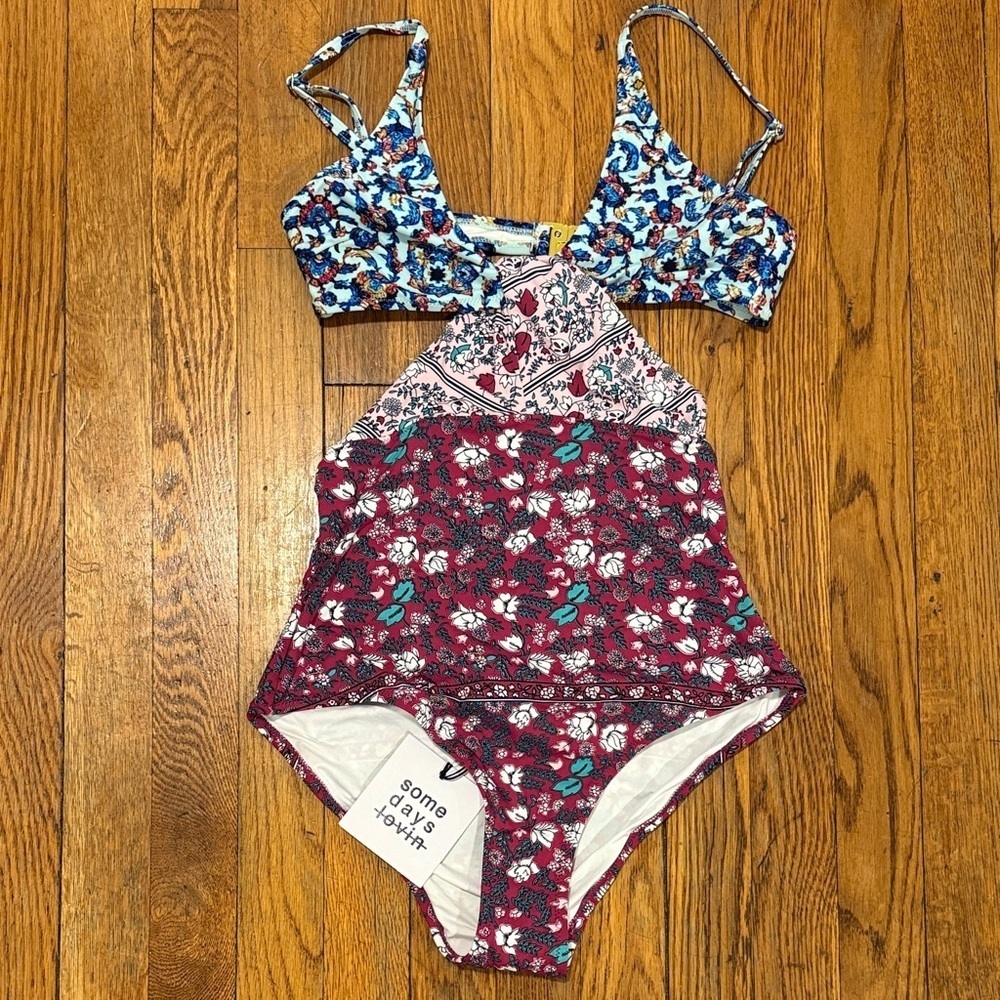 NWT somedays Lovin REVOLVE be wild one piece cutout floral swimsuit multi size M